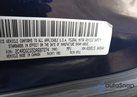 2013 Dodge Grand Caravan Sxt z USA, uszkodzony, nr VIN 2C4RDGCG5DR687274